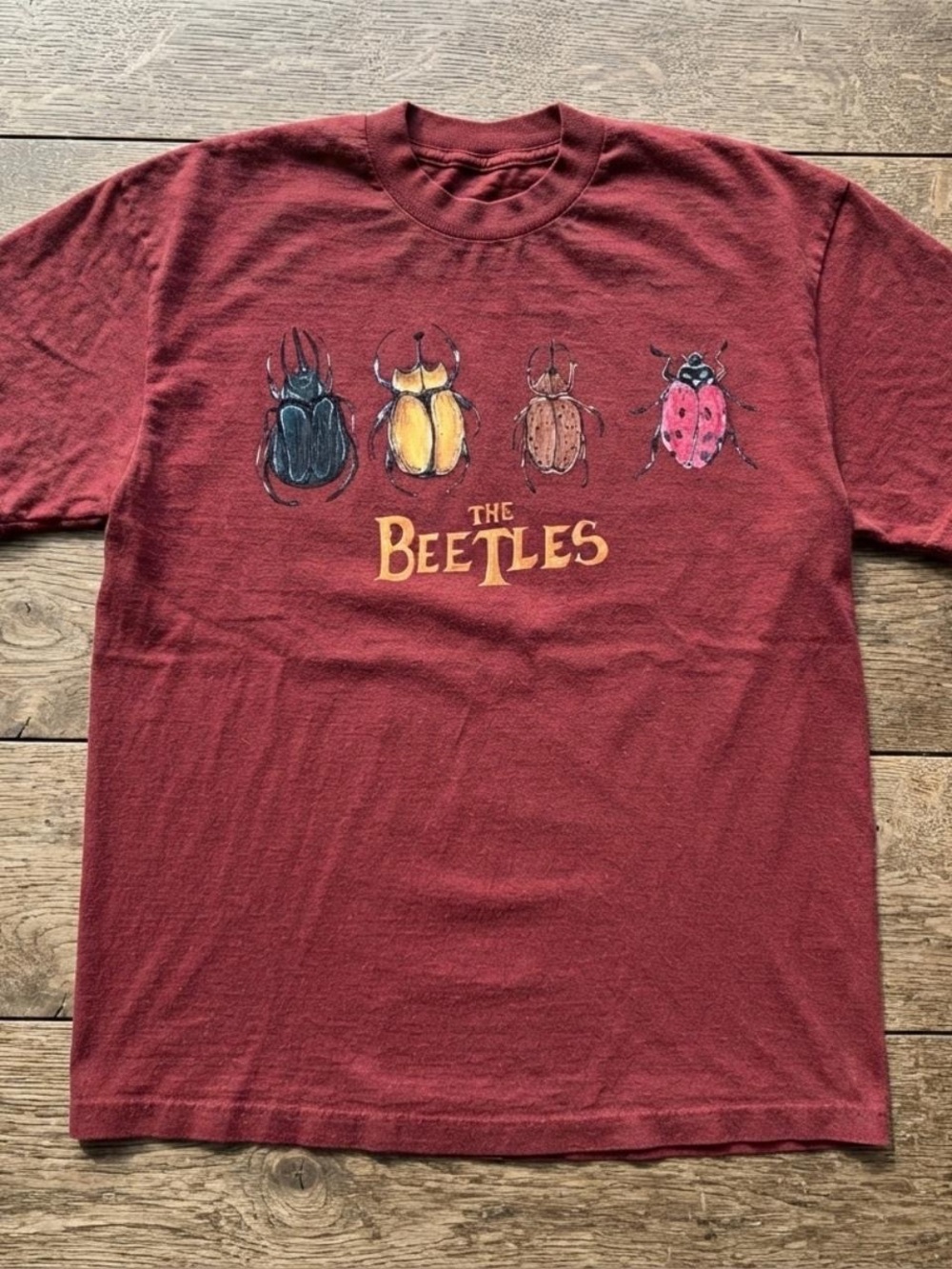 Gildan Maroon The Beetles Graphic Tee with Colorful Beetles